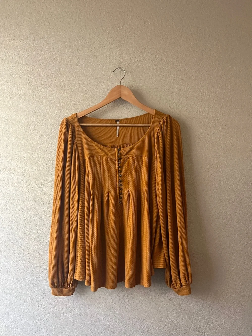 Free People Mustard Button-Front Peasant Top Medium